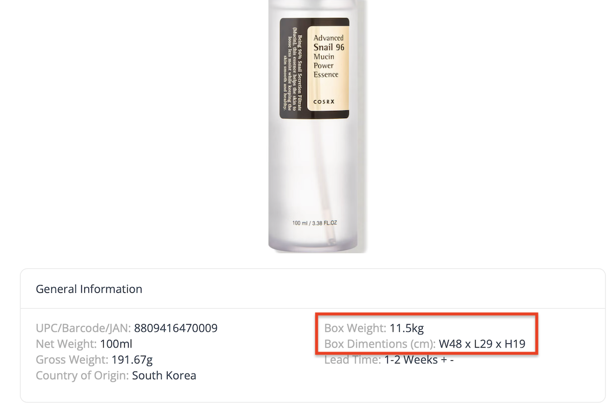 Estimated packing or gross weight on product page